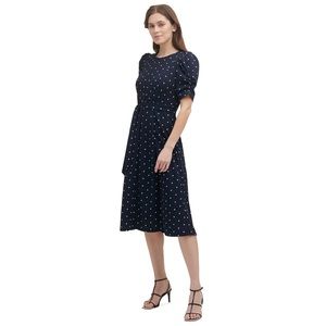 DKNY Polka-Dot Midi Dress (Midnight Blue)
